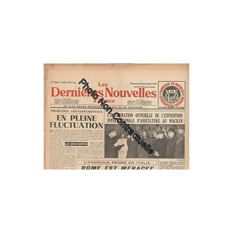Journal LES DERNIERES NOUVELLES D'ALSACE [No 267] du 16/11/1947