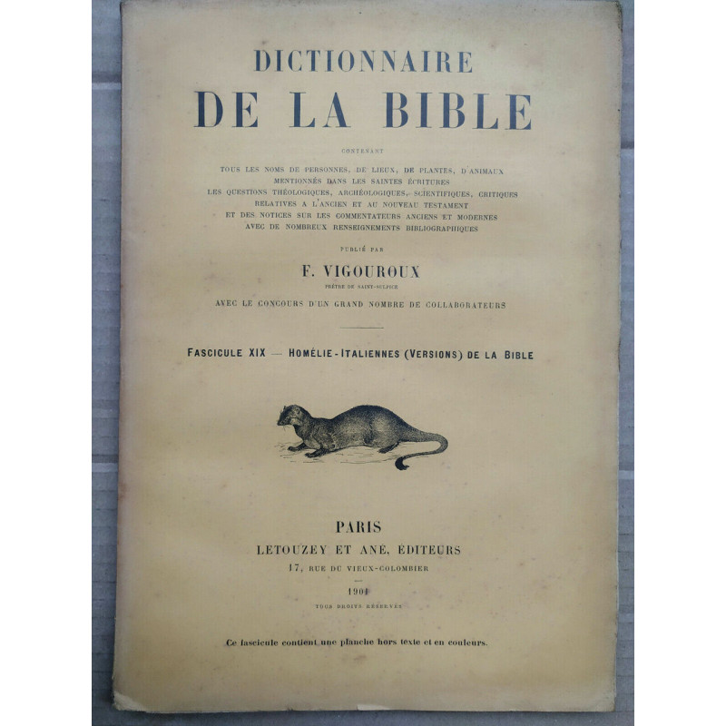 vigouroux Dictionnaire de la bible Fascicule XIX Homélie italiennes