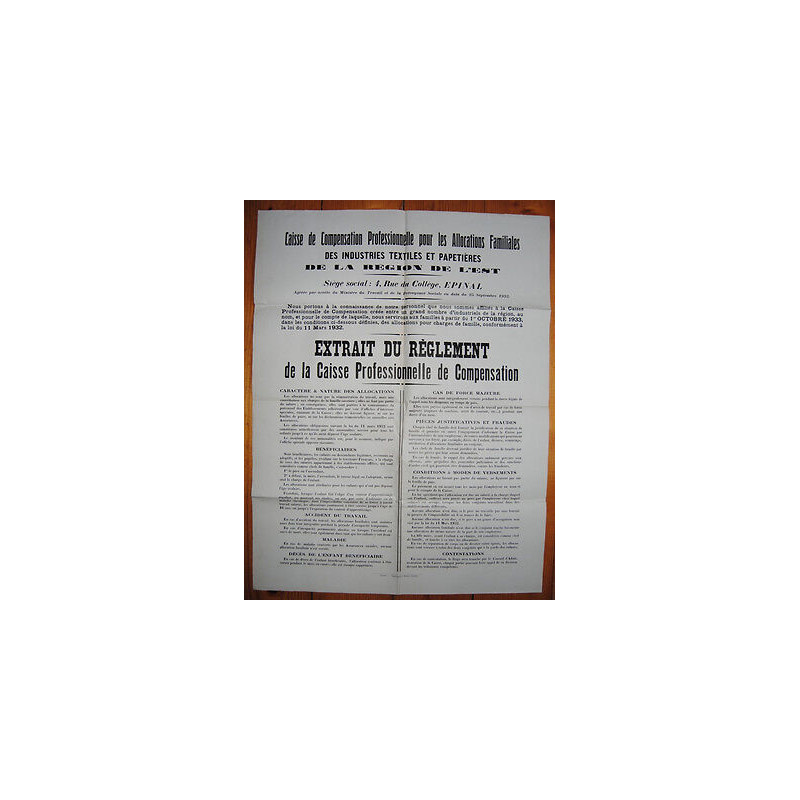 Affiche Caisse de Compensation Pro. TEXTILES Epinal