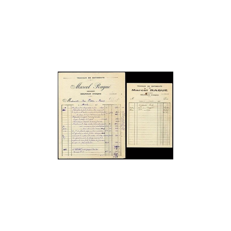 Factures Marcel Ragué à Dounoux vosges 51 Menuisier Menuiserie
