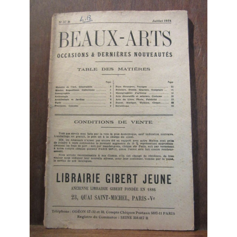 beaux arts Occasions Dernières nouveautés juillet 1954 n 37B