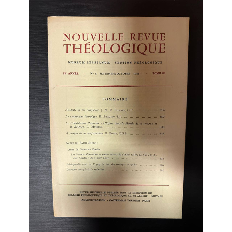 Nouvelle revue théologique 98e année n°8 tome 88