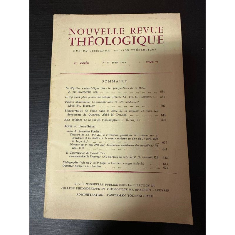 Nouvelle revue théologique 87e année n°6 tome 77