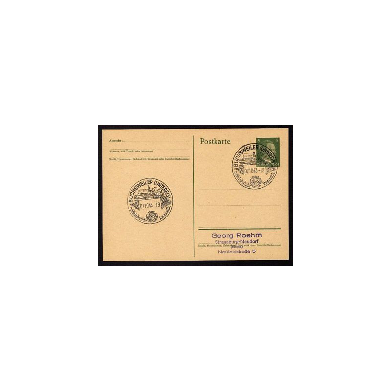 Ganzsache BUCHSWEILER Cachet Spécial 071043 WW2