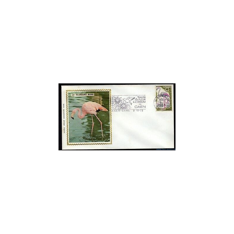 Enveloppe illustrée soie n 1634 Le FLAMANT ROSE de 1970 avec...