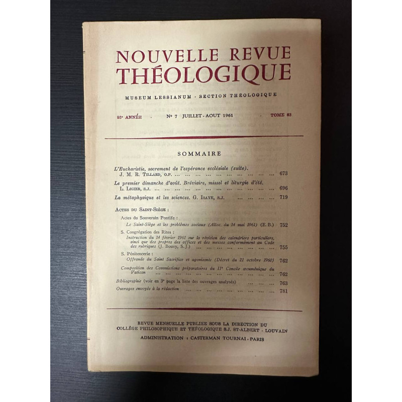 Nouvelle revue théologique 93e année n°7 tome 83