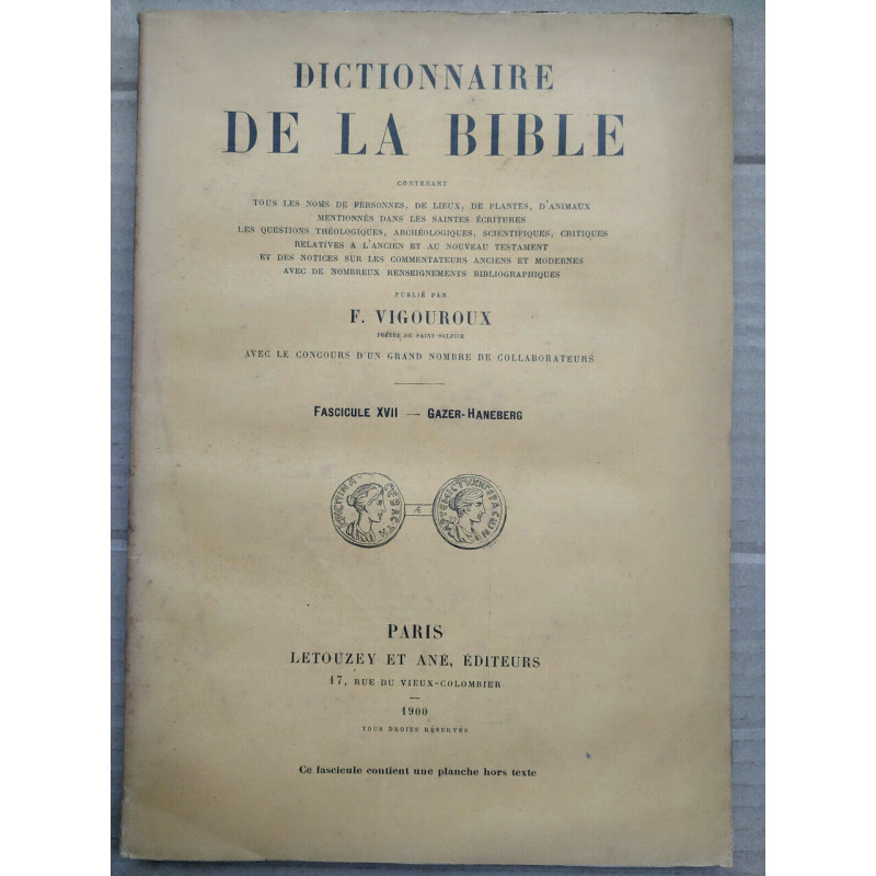 vigouroux Dictionnaire de la Bible Fascicule XVII Gazer haneberg