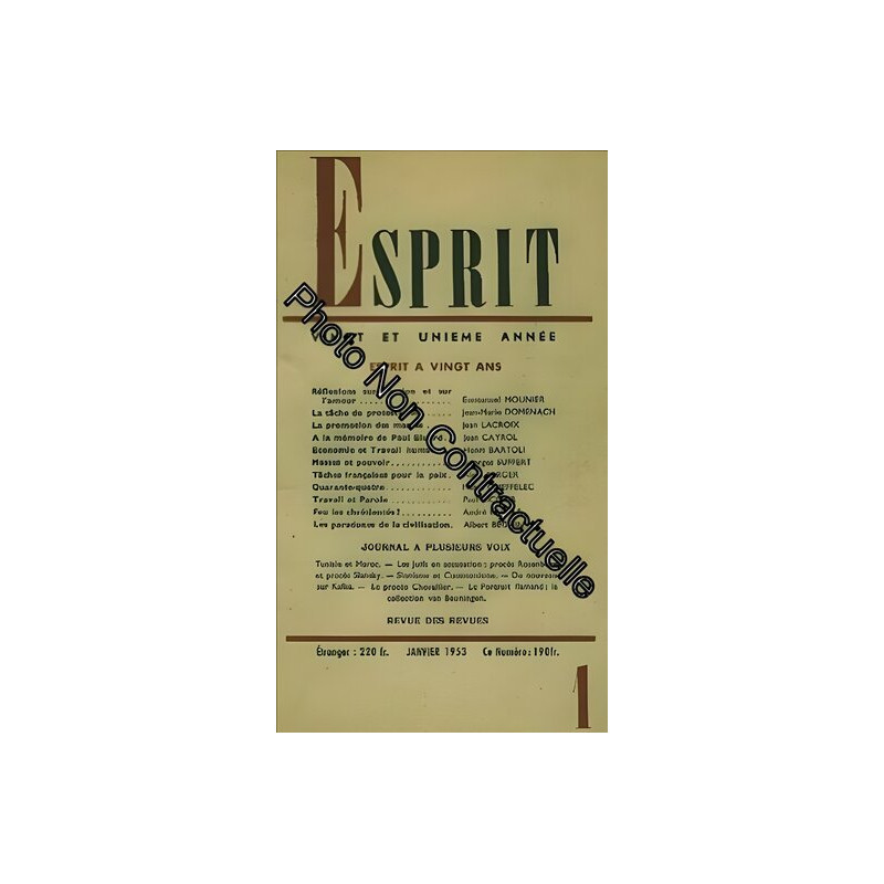 Esprit N° 1 Reflexion Sur L Action Et Sur L Amour - La Tache De...