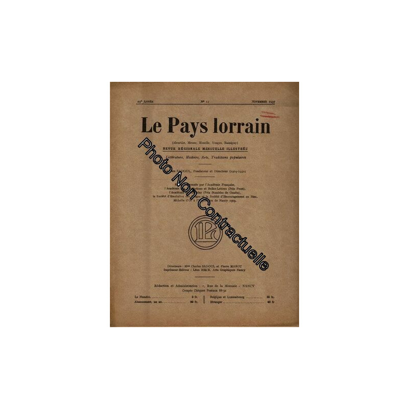 Le Pays Lorrain - Novembre 1937 N° 11 : Majorelle - La Musique...