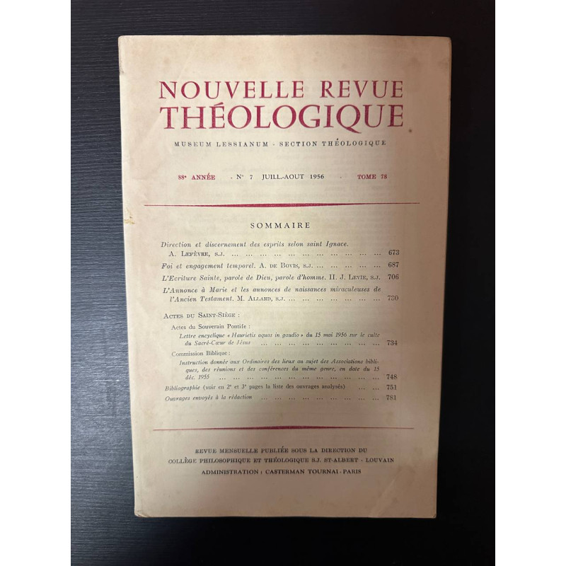 Nouvelle revue théologique 88e année n°7 tome 78
