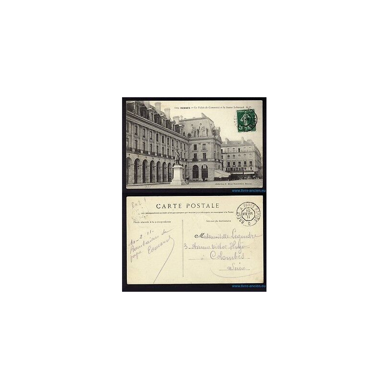 CPA 35 RENNES avec cachet ambulant BREST A PARIS RAPIDE D du 10...