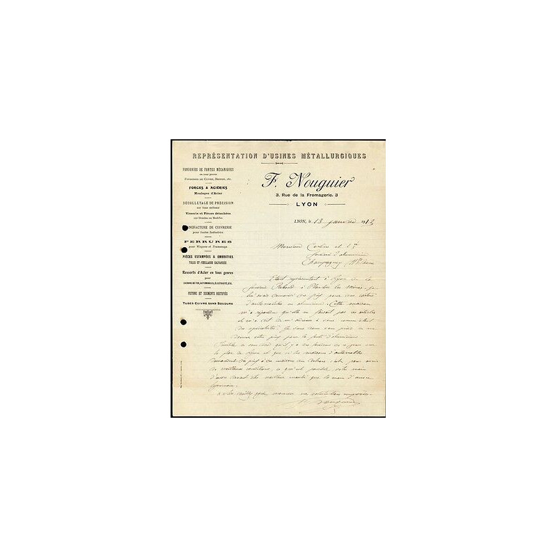 Facture f Nouguier à Lyon Représentation d'usines métallurgiques