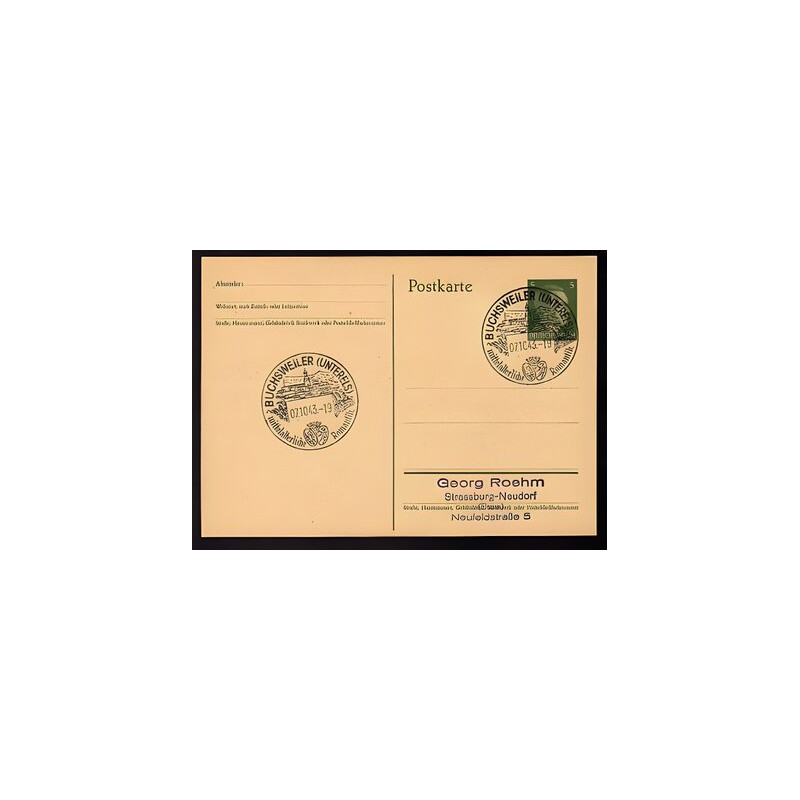 Ganzsache BUCHSWEILER Cachet Spécial 071043 WW2