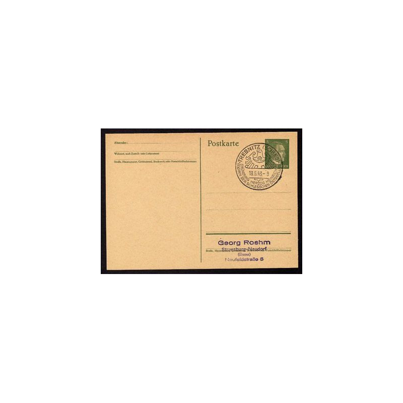 Ganzsache TREBNITZ Schles Oblitération 18.05.43 WW2