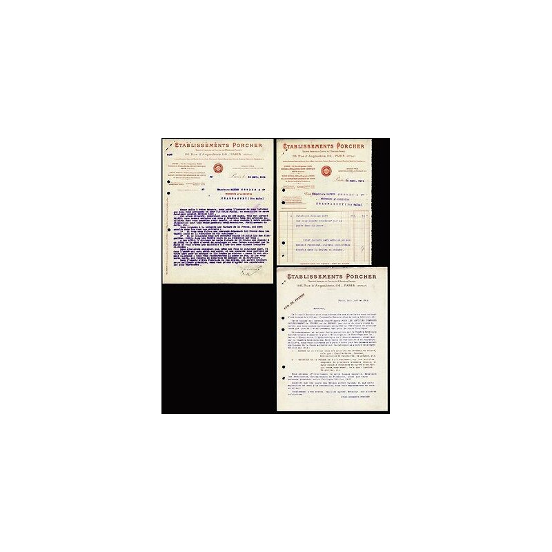 3 Factures Docs ETABLISSEMENTS PORCHER Fonderie Emaillerie Usine...