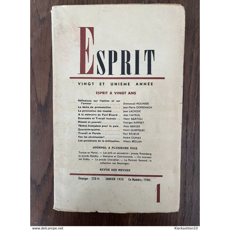 Esprit n1 Vingt et unieme année Janvier 1953
