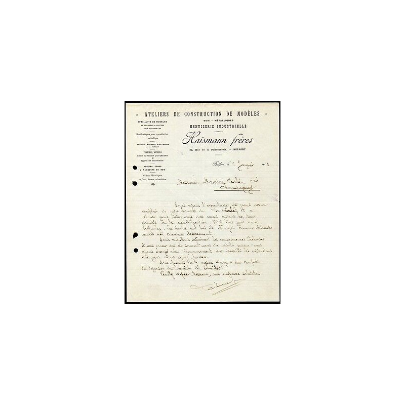 Facture HAISMANN Frères à Belfort Modéles cylindres carters...