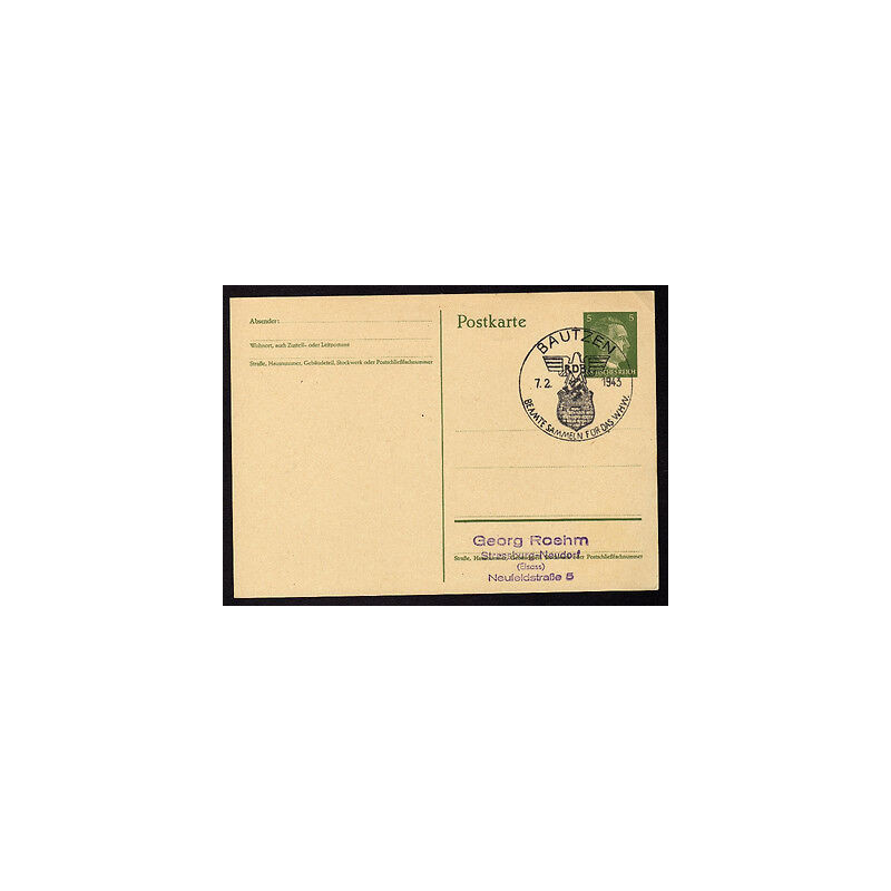 Ganzsache BAUTZEN Cachet Occupation 070243 WW2