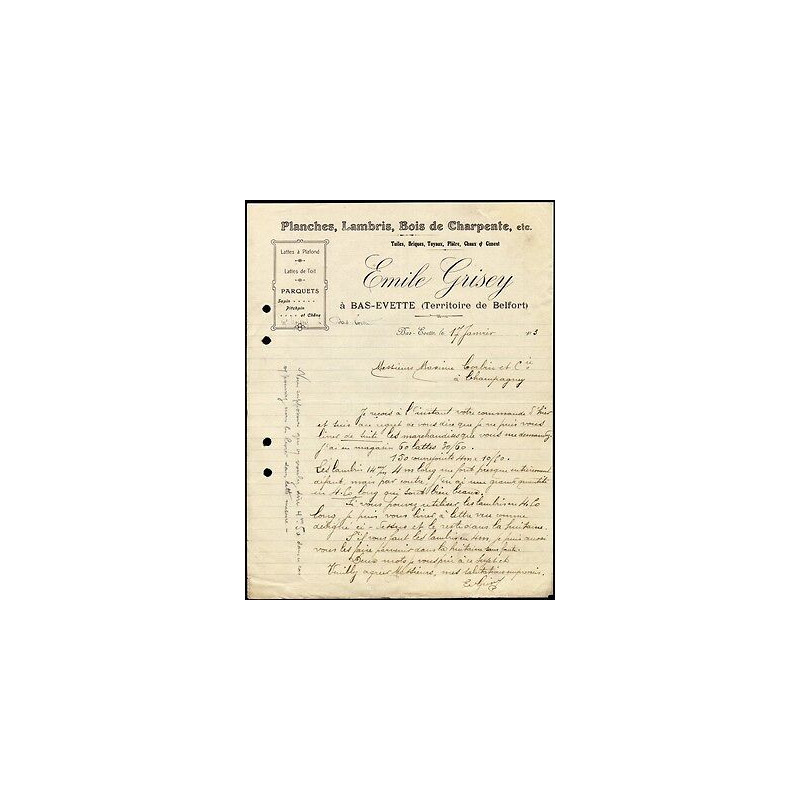 Facture Emile Grisey à bas evette territoire de belfort Planches Bois