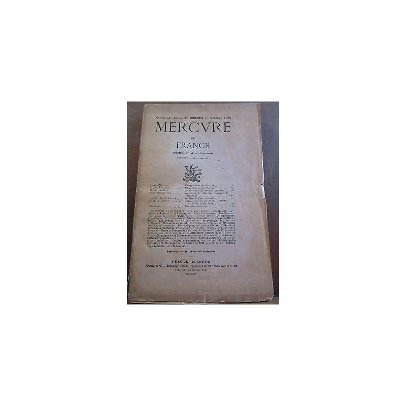 Mercure de France n775 41e année Tome ccxxiii 1er Octobre 1930