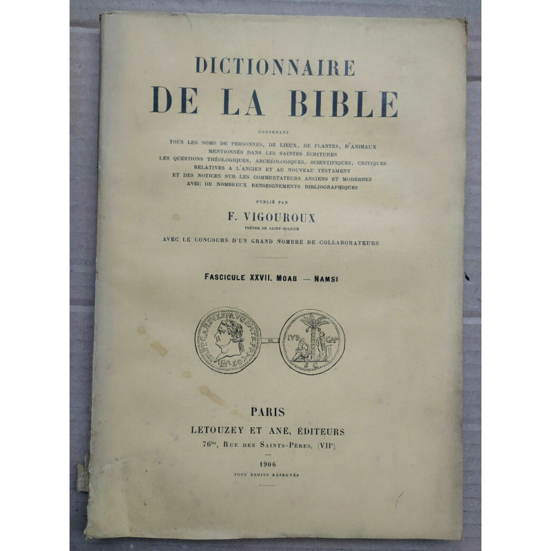 Vigouroux Dictionnaire de la bible Fascicule XXVII Moab namsi
