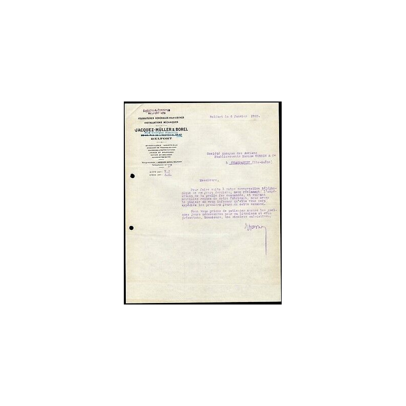 Facture jacquez müller Borel à Belfort Fournitures générales pr usines