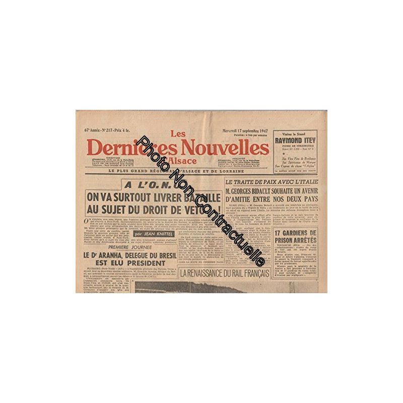 Journal LES DERNIERES NOUVELLES D'ALSACE [No 217] du 17/09/1947