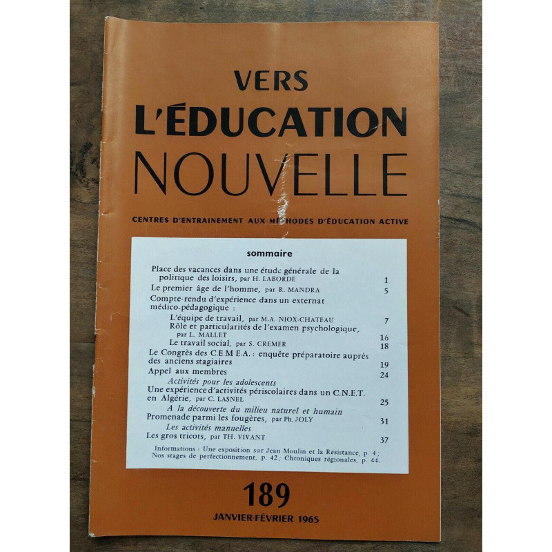 Vers l'éducation nouvelle n189 janvier février 1965