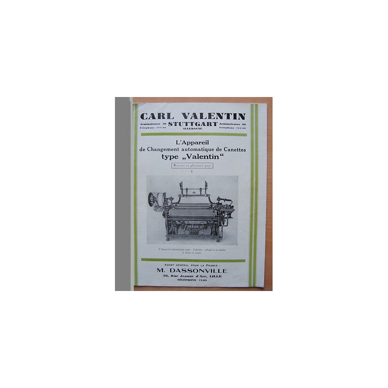 Pub CARL VALENTIN Appareil pour métiers à tisser