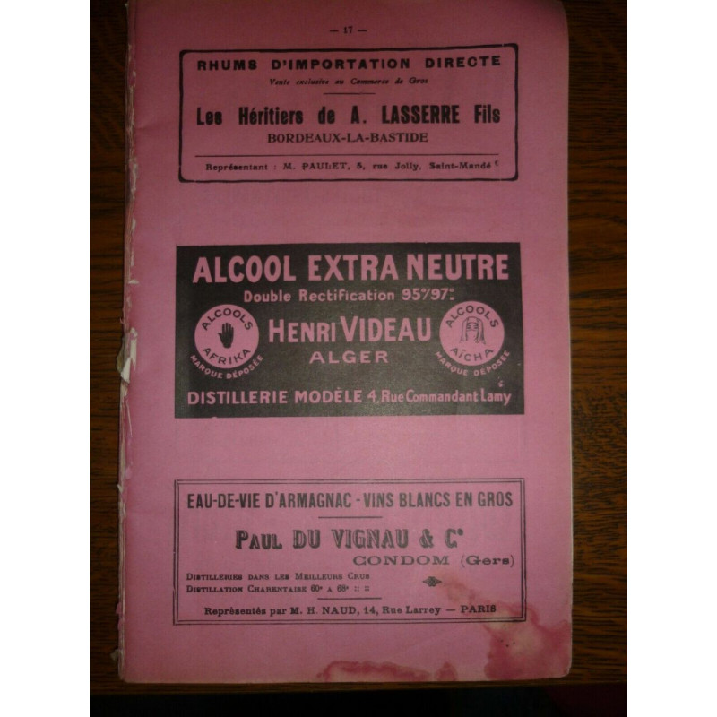 Brochure de 100 pages alcools rhums... incomplet