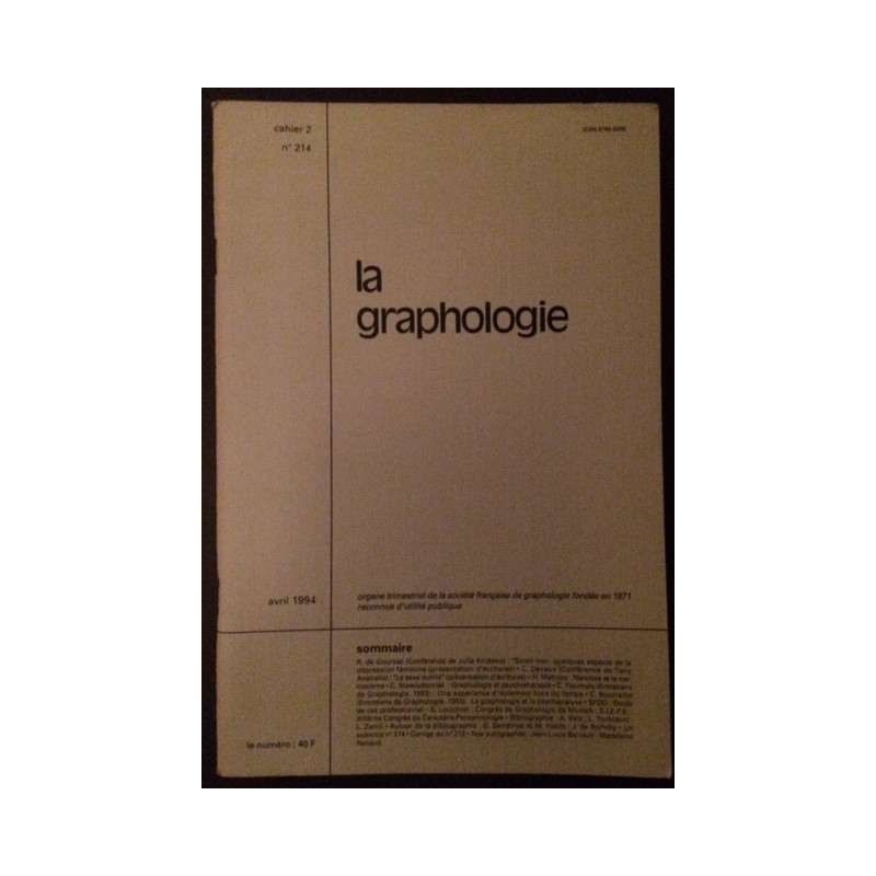 LA GRAPHOLOGIE CAHIER 2 N°214 AVRIL 1994