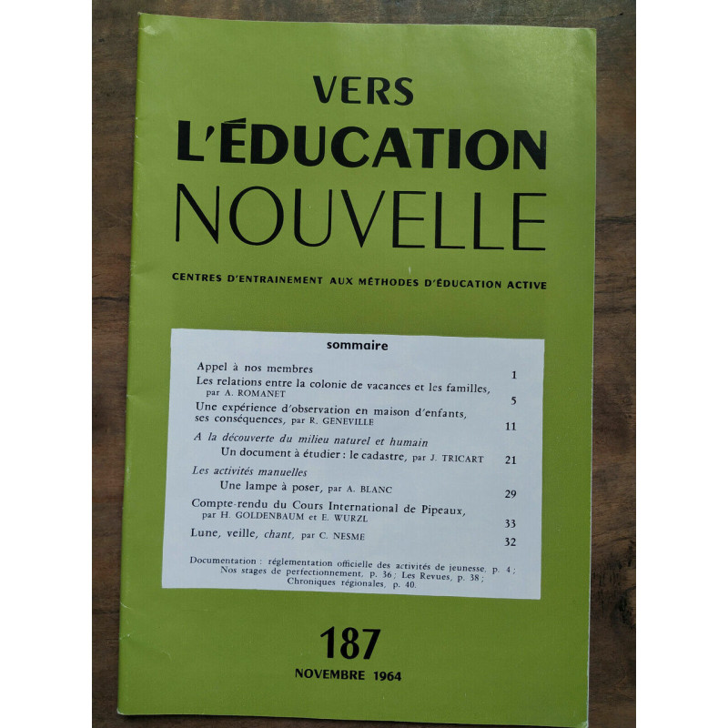 Vers l'éducation nouvelle n187 Novembre 1964