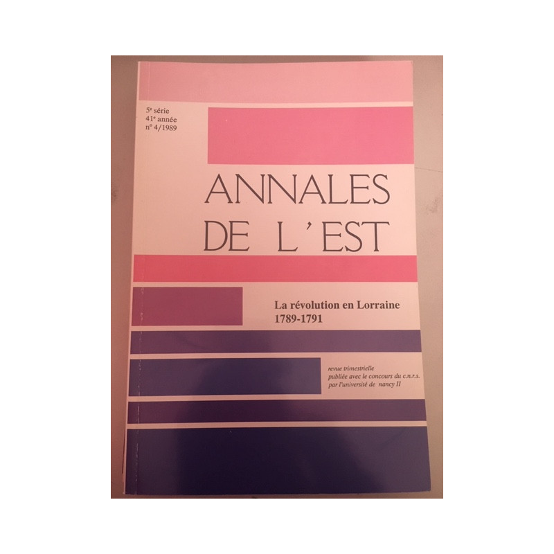 Annales de l'est 5e série 41e année N°4 1989 Revue trimestrielle
