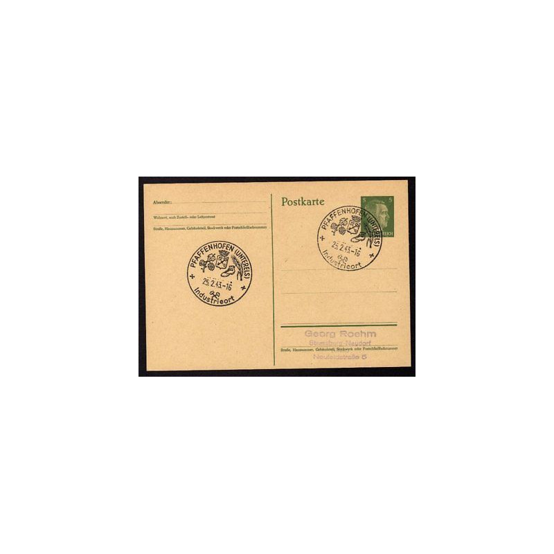 Ganzsache PFAFFENHOFEN Cachet Spécial 250243 WW2