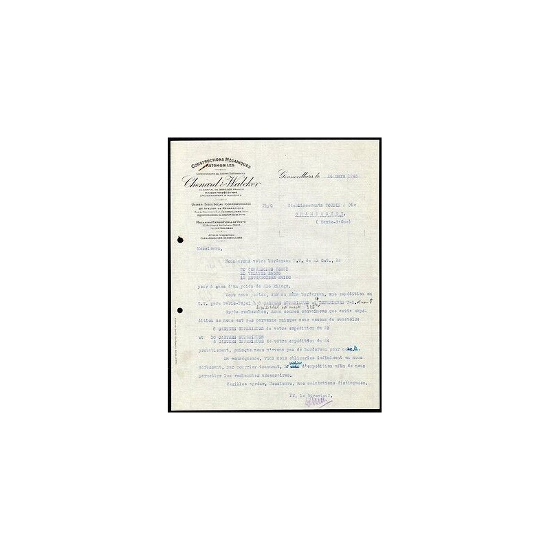 Facture CHENARD WALCKER Constructions Automobiles à Gennevilliers