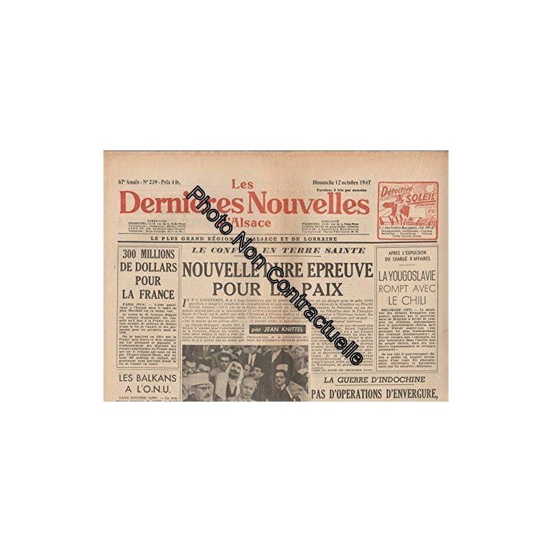 Journal LES DERNIERES NOUVELLES D'ALSACE [No 239] du 12/10/1947