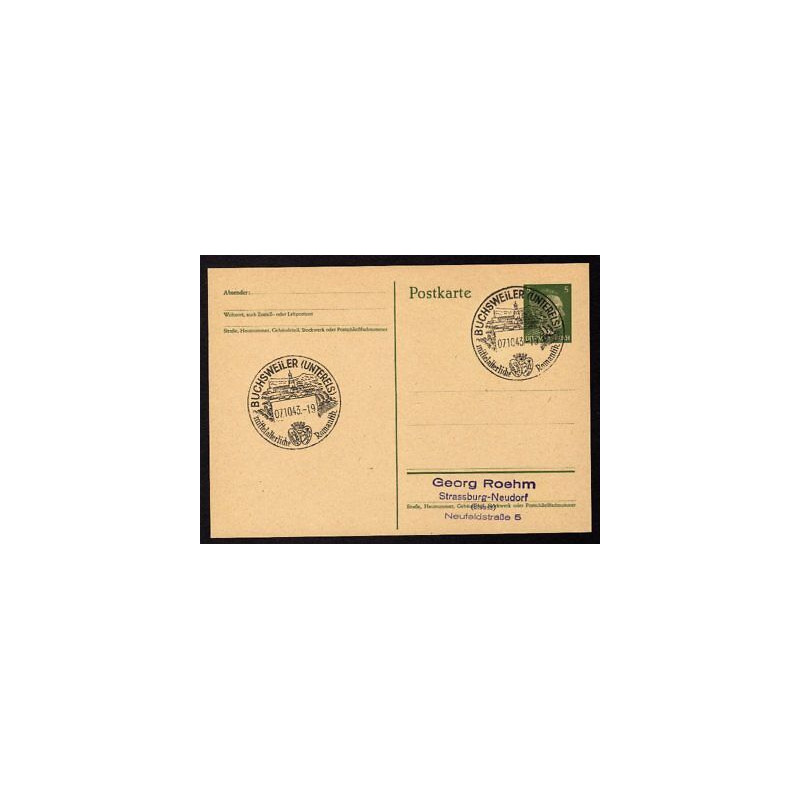Ganzsache BUCHSWEILER Cachet Spécial 071043 WW2