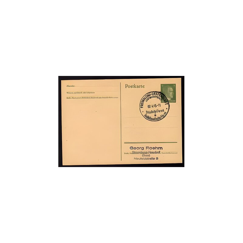 Ganzsache FREIWALDAU Cachet Spécial 020443 WW2