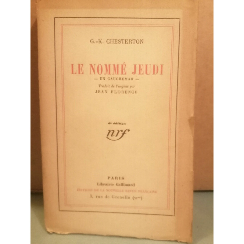 g k chesterton Le nommé Jeudi Un cauchemar Gallimard nrf