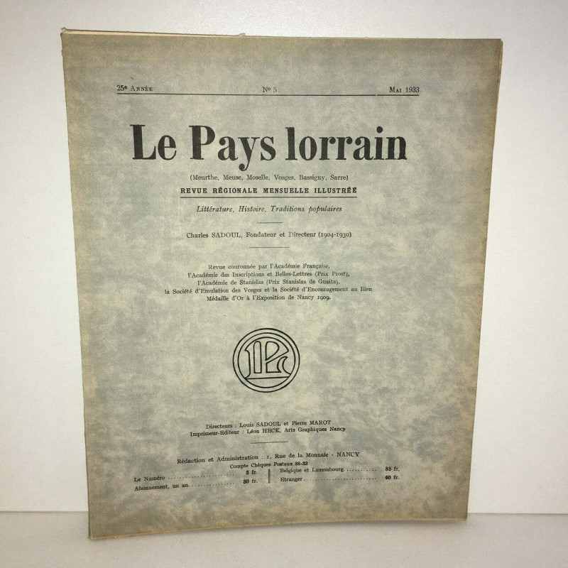 lorraine revue régionale LE PAYS LORRAIN n 5 de Mai 1933 SADOUL