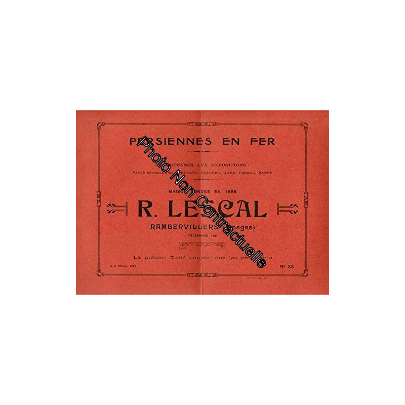 Tarif n°33 Persiennes en Fer R. LESCAL à Rambervillers (Vosges)