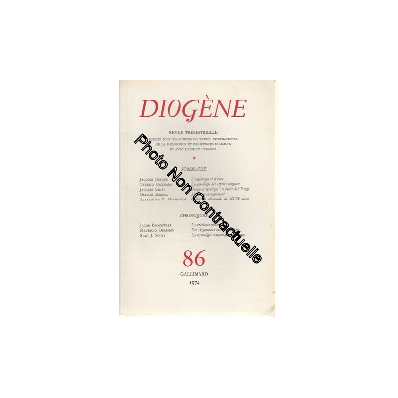 Diogène N° 86 Avril Juin 1974