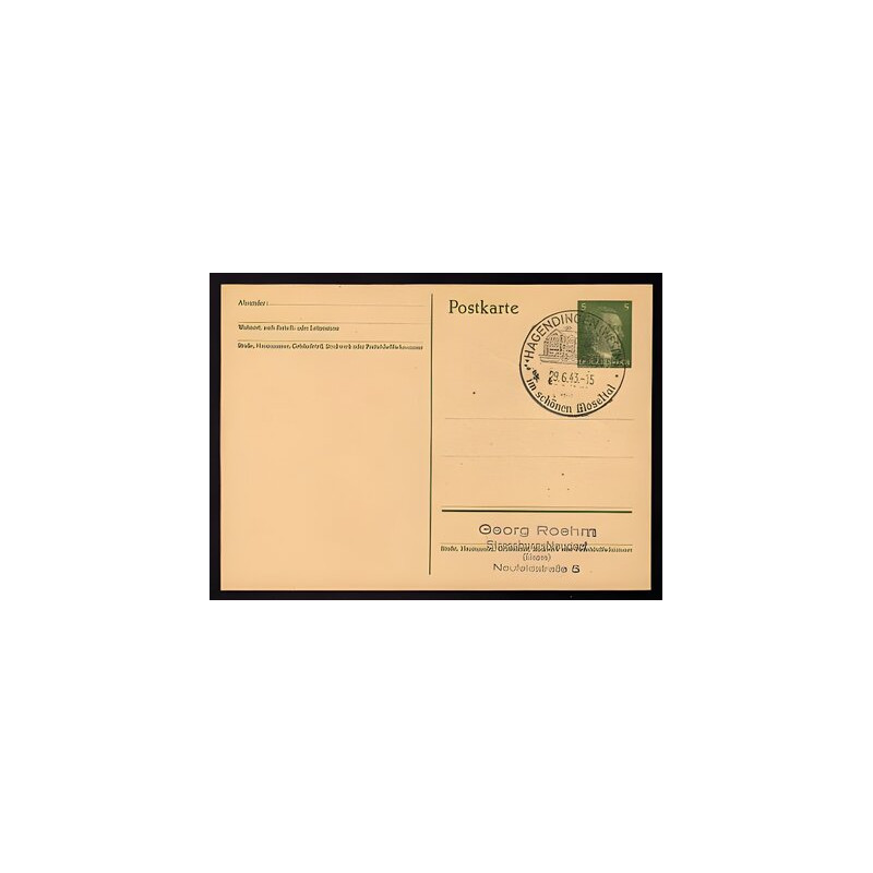 Ganzsache HAGENDINGEN Cachet Spécial 290643 WW2