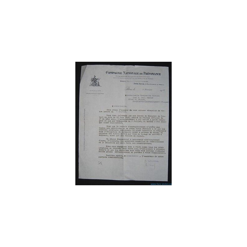 Lettre illustrée La COMPAGNIE NATIONALE DE PREVOYANCE cnp rue Paris