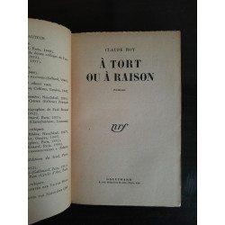 Claude Roy à Tort ou à Raison gallimard envoi de L'auteur