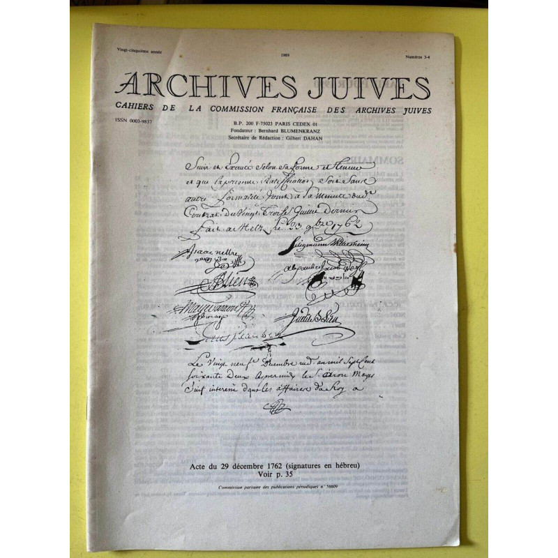 Archives juives n3 et 4 Acte du 29 décembre 1762 Juillet 1991