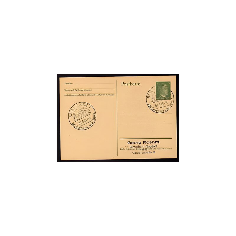 Ganzsache RAVENSBURG 1 Cachet Spécial 010443 WW2