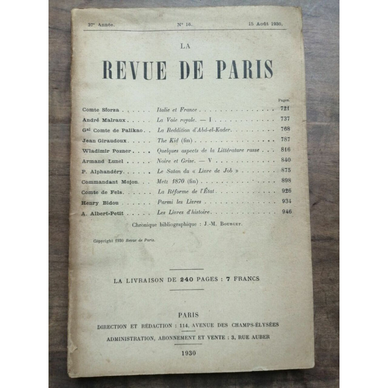La Revue de Paris n 16 15 Août 1930