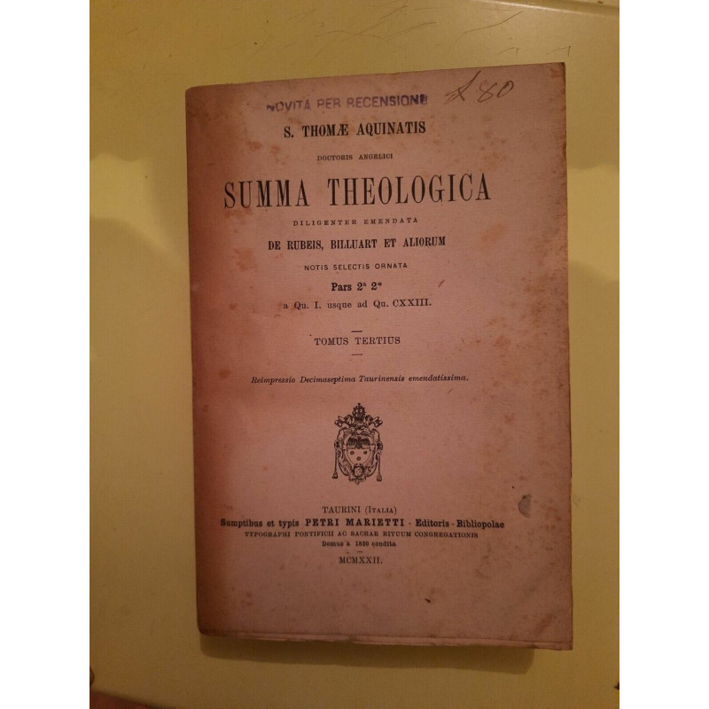s Thomae Aquinatis Summa Theologica Diligenter Emen Tomus Tertius