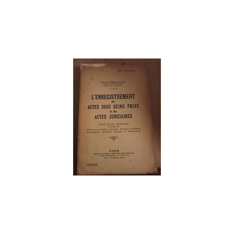 Gaston Préau Enregistrement des actes petit guide pratique